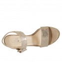 Woman's strap sandal in taupe printed and laminated suede with platform and heel 10 - Available sizes:  43