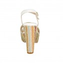 Sandalia para mujer con cinturon y plataforma en piel blanca y laminada platino y tejido multicolor tacon 12 - Tallas disponibles:  43