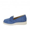 Mocassino da donna con accessorio e plantare estraibile in camoscio azzurro zeppa 3 - Misure disponibili: 32, 33, 34, 42, 43, 44, 45