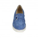 Mocassino da donna con accessorio e plantare estraibile in camoscio azzurro zeppa 3 - Misure disponibili: 42