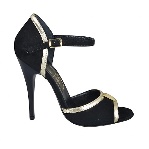 Woman's open shoe with accessory in black suede and platinum leather heel 11 - Available sizes:  42