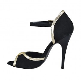 Chaussure ouverte pour femmes avec accessoire en daim noir et cuir platine talon 11 - Pointures disponibles:  42 2