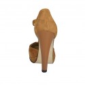 Woman's open shoe with platform and t-strap in cognac brown suede heel 11 - Available sizes:  42