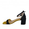 Woman's open shoe with anklestrap in black and yellow suede heel 6 - Available sizes:  42