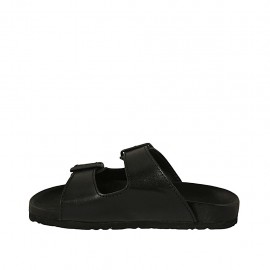Woman's open mules with buckles in black leather wedge heel 2 - Available sizes:  42 2