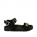 Woman's sandal in black suede with strap, buckle, accessory and wedge heel 2 - Available sizes:  32