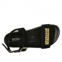 Woman's sandal in black suede with strap, buckle, accessory and wedge heel 2 - Available sizes:  32