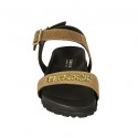Woman's sandal in beige suede with strap, buckle, accessory and wedge heel 2 - Available sizes:  42