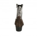 Woman's pointy texan ankle boot with zipper in brown suede and printed leather heel 4 - Available sizes:  32
