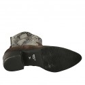 Botines tejanos a punta para mujer con cremallera en gamuza marron y piel estampada tacon 4 - Tallas disponibles:  32