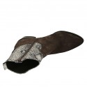 Stivaletto texano a punta da donna con cerniera in camoscio marrone e pelle stampata tacco 4 - Misure disponibili: 32