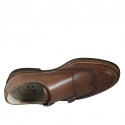 Men's shoe with buckles and Brogue decorations in brown leather - Available sizes:  46, 47