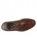 Men's laced derby shoe in cognac brown leather with Brogue decorations - Available sizes:  46