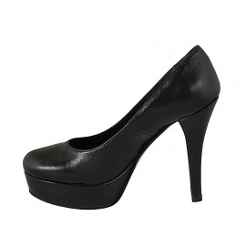 Woman's pump in black leather with platform heel 11 - Available sizes:  31 2