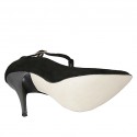 Woman's T-strap pump in black suede heel 11 - Available sizes:  31