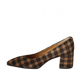 Woman's pointy pump in plaid brown and beige suede heel 6 - Available sizes:  43 2