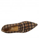 Mocassino a punta da donna in camoscio marrone e beige a motivo scozzese con accessorio tacco 3 - Misure disponibili: 42, 43