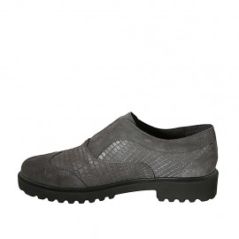 Scarpa accollata da donna in camoscio e pelle stampata grigia tacco 3 - Misure disponibili: 43 2