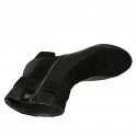 Stivaletto da donna con cerniera e fibbia in camoscio nero e maculato e vernice nera tacco 6 - Misure disponibili: 43