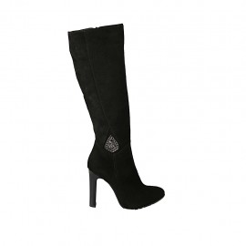 Woman's boot in black suede with accessory and zipper heel 10 - Available sizes:  42