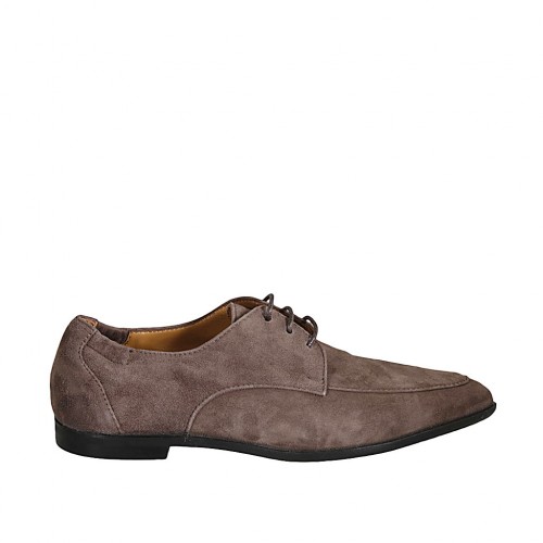 Chaussure derby à lacets avec elastiques pour femmes en daim taupe talon 1 - Pointures disponibles:  42, 43