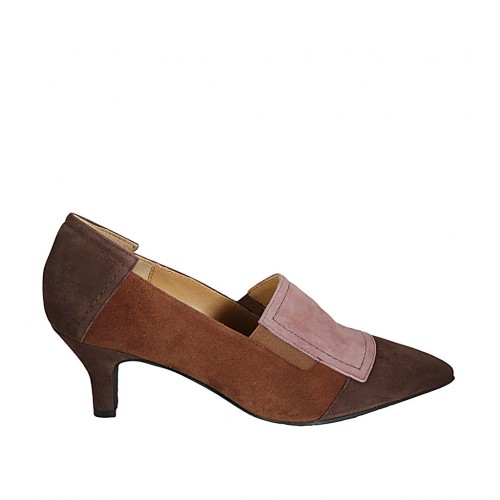 Chaussure avec elastiques pour femmes en daim marron, rose et taupe talon 5 - Pointures disponibles:  45