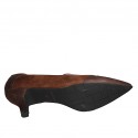 Woman's shoe with elastics in brown, rose and taupe suede heel 5 - Available sizes:  45