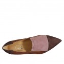 Woman's shoe with elastics in brown, rose and taupe suede heel 5 - Available sizes:  45