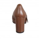 Woman's highfronted pump with elastics and buckle in cognac brown leather heel 8 - Available sizes:  42