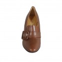 Woman's highfronted pump with elastics and buckle in cognac brown leather heel 8 - Available sizes:  42