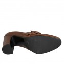 Chaussure haute pour femmes avec elastiques et boucle en cuir cognac talon 8 - Pointures disponibles:  42