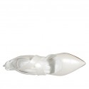 Woman's pump in pearled ivory leather with backside zipper and crossed straps heel 7 - Available sizes:  45