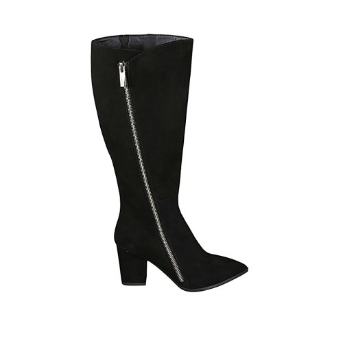 Botas puntiagudos para mujer con cremallera en gamuza negra tacon 7 - Tallas disponibles:  32