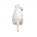 Woman's open shoe in pearled ivory leather with strap, platform and heel 10 - Available sizes:  43