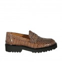 Mocassin pour femmes en cuir imprimé cognac talon 3 - Pointures disponibles:  32