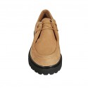 Woman's laced derby shoe in beige suede heel 3 - Available sizes:  43