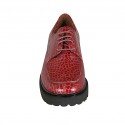 Zapato derby para mujer con cordones en piel imprimida roja tacon 3 - Tallas disponibles:  32