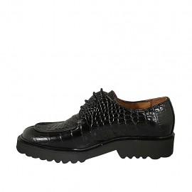 Woman's laced derby shoe in black printed leather heel 3 - Available sizes:  32, 42 2