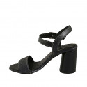Woman's strap sandal in dark blue leather and printed leather heel 7 - Available sizes:  42