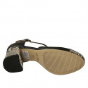 Zapato abierto para mujer en piel negra y imprimida negra y beis con cinturon salomé tacon 7 - Tallas disponibles:  42