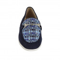 Mocasín para mujer con accesorio en gamuza azul y tejido trensado azul claro tacon 2 - Tallas disponibles:  42, 43