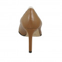 Woman's pointy pump in cognac brown, black and white leather heel 8 - Available sizes:  31, 42