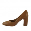 Women's pump in cognac brown colored leather heel 8 - Available sizes:  31