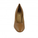 Women's pump in cognac brown colored leather heel 8 - Available sizes:  31