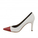 Escarpin pour femmes en cuir blanc y cuir verni rouge et bleu talon 8 - Pointures disponibles:  32, 42