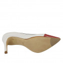 Woman's pump shoe in white leather and red and blue patent leather heel 8 - Available sizes:  32, 42