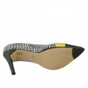 Woman's pointy pump in black and white leather and yellow patent leather heel 9 - Available sizes:  31