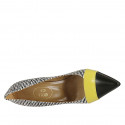 Zapato de salon puntiagudo para mujer en piel negra y blanca y charol amarillo tacon 9 - Tallas disponibles:  31