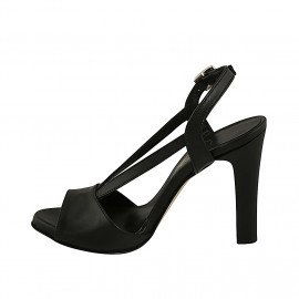 Woman's sandal in black leather heel 10 - Available sizes:  42 2