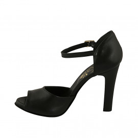 Woman's open shoe with strap in black leather heel 10 - Available sizes:  42 2